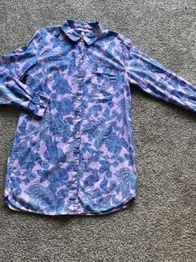 Victoria's Secret Purple  and Blue Floral Button-Up Sleep Shirt Nightgown